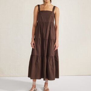 100% Organic Cotton Chocolate Brown Poplin Midi Dress